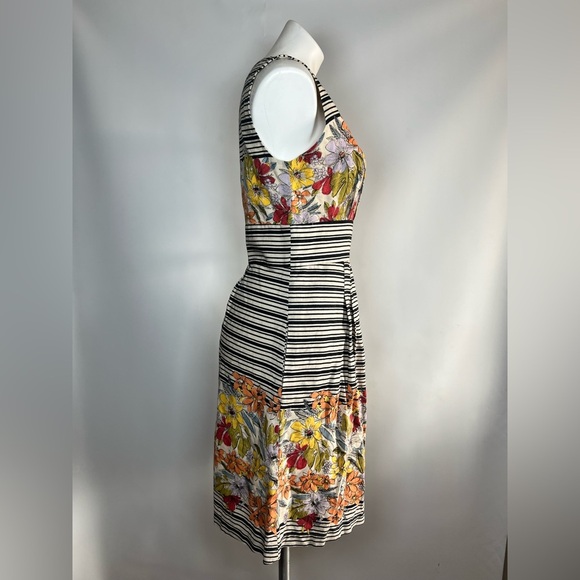 KEW London Y2K Floral Striped Midi Dress Linen Cotton Blend Vintage 2000s Large - Picture 3 of 6